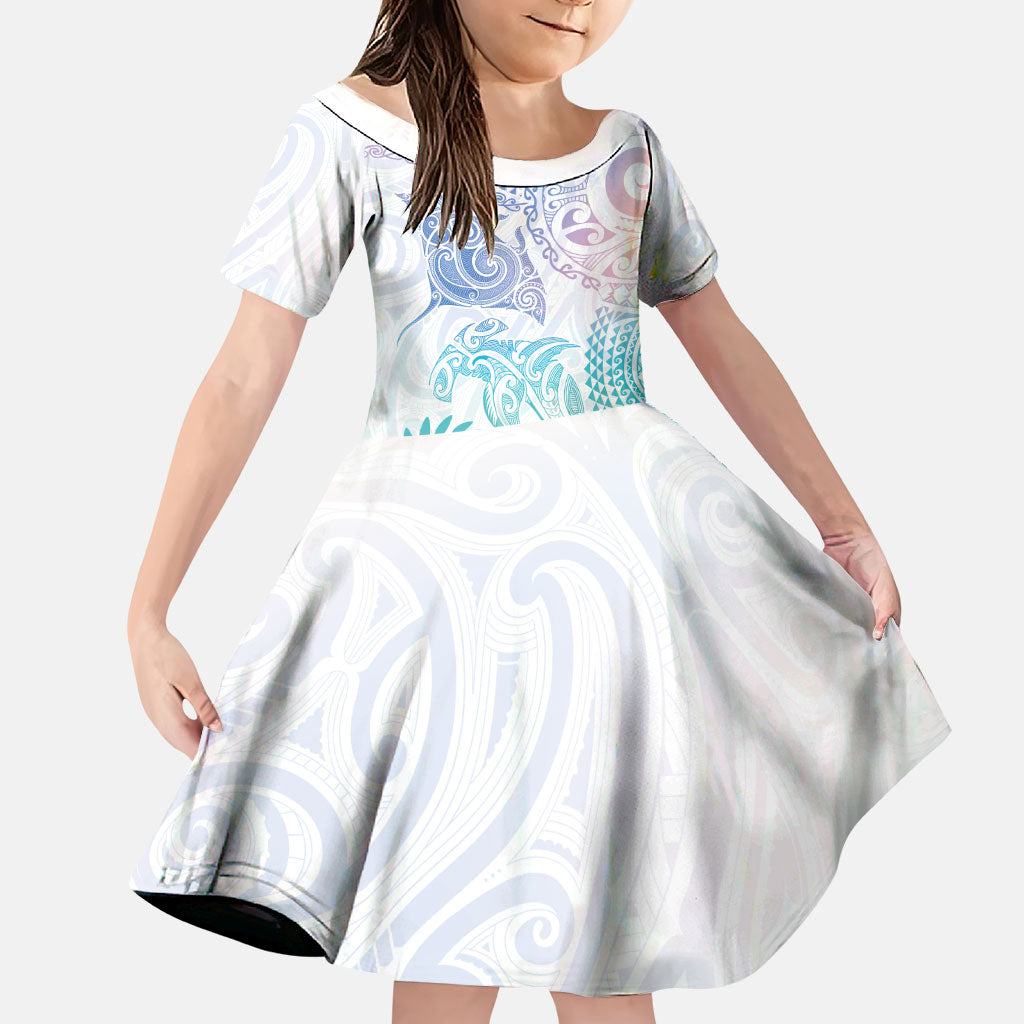 Aotearoa Maori Sea Animals Tribal Family Matching Tank Maxi Dress and Hawaiian Shirt Manta Ray and Shark Moko Pattern Sweet Pastel