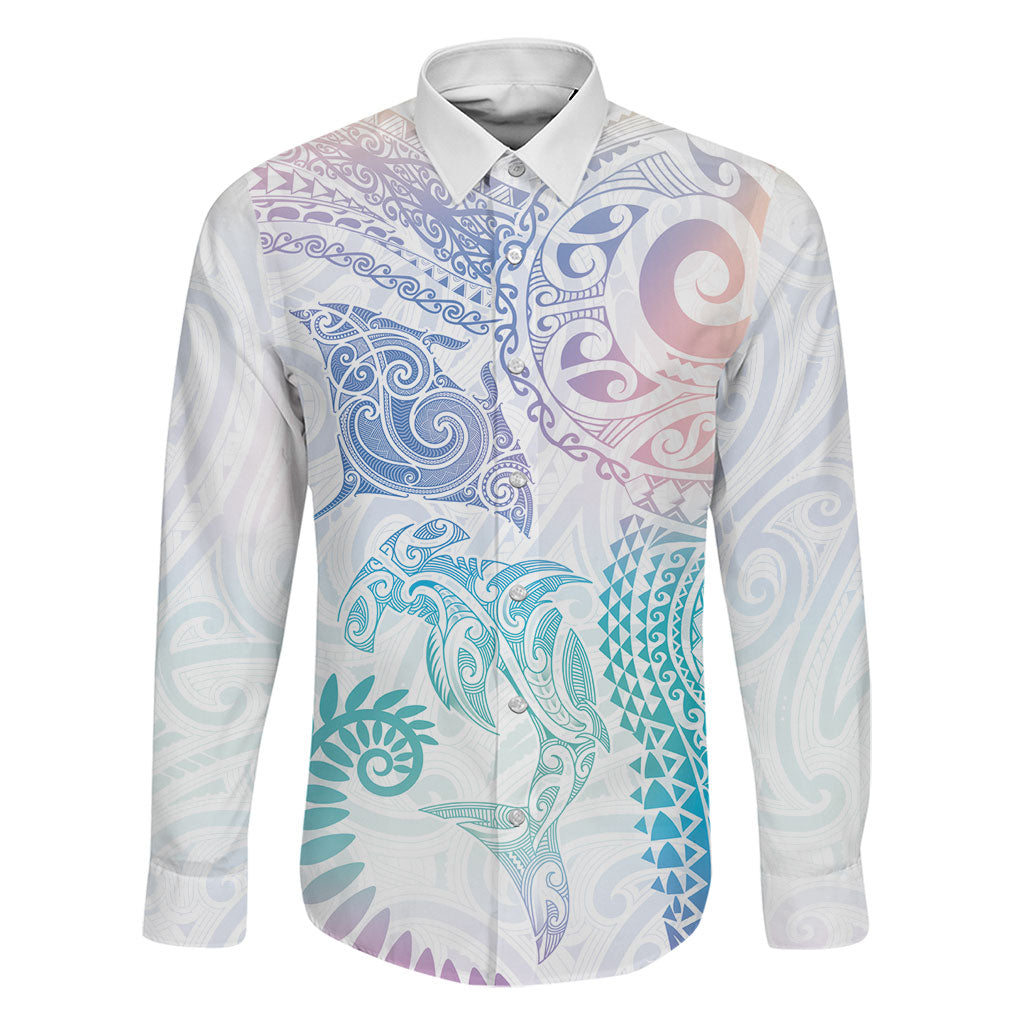 Aotearoa Maori Sea Animals Tribal Family Matching Tank Maxi Dress and Hawaiian Shirt Manta Ray and Shark Moko Pattern Sweet Pastel