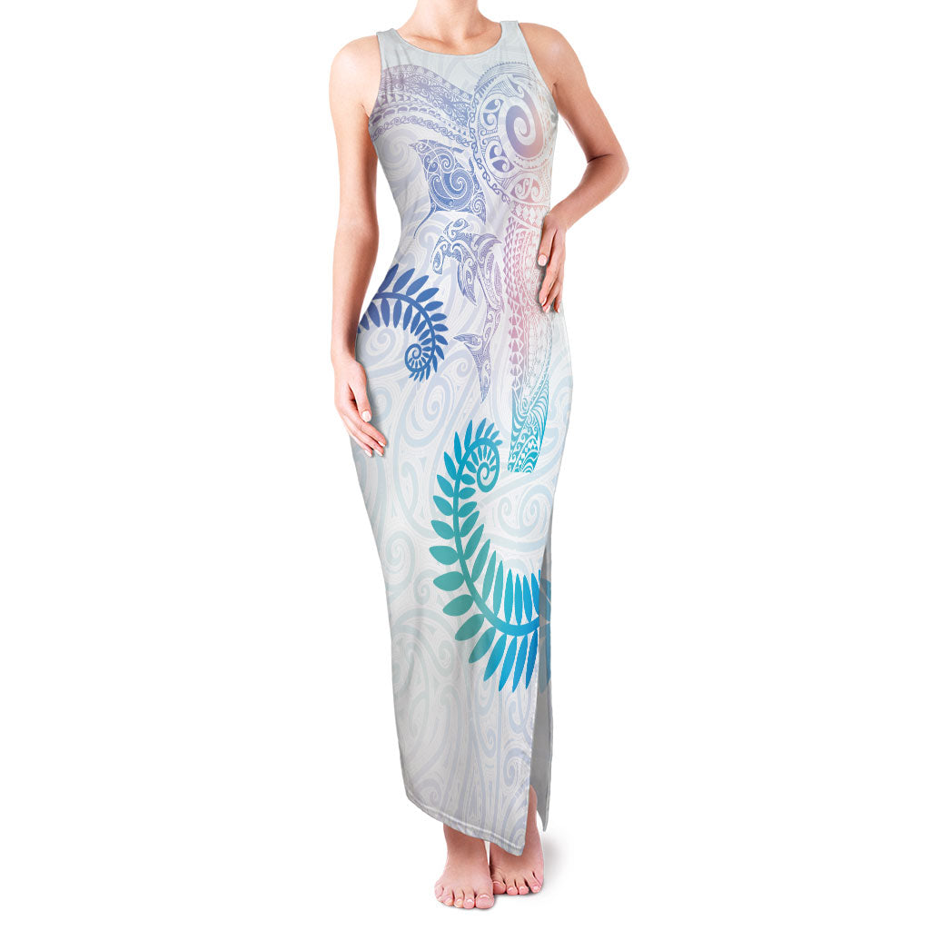Aotearoa Maori Sea Animals Tribal Family Matching Tank Maxi Dress and Hawaiian Shirt Manta Ray and Shark Moko Pattern Sweet Pastel