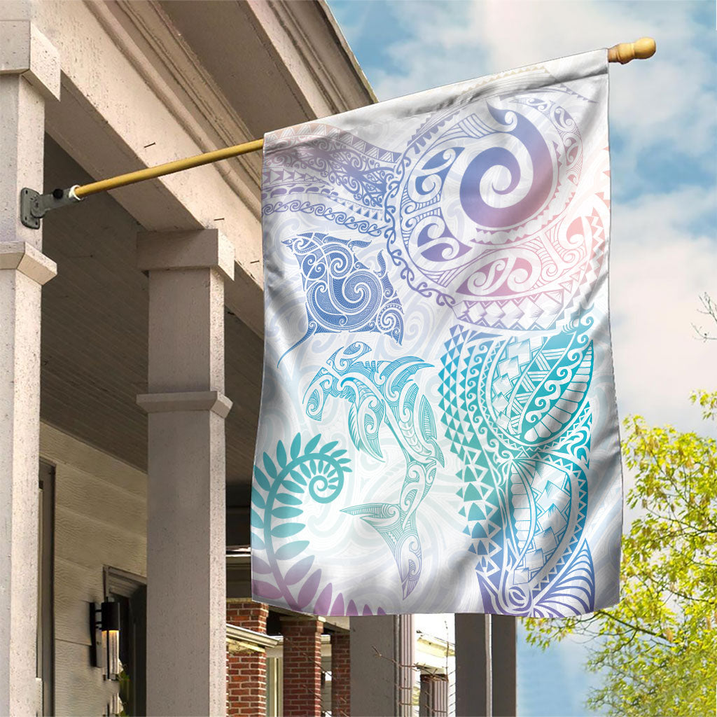 Aotearoa Maori Sea Animals Tribal Garden Flag Manta Ray and Shark Moko Pattern Sweet Pastel