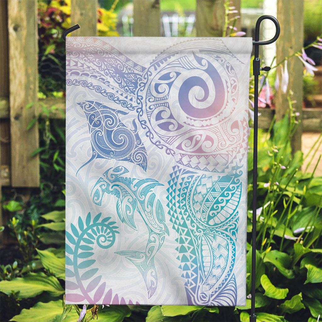 Aotearoa Maori Sea Animals Tribal Garden Flag Manta Ray and Shark Moko Pattern Sweet Pastel