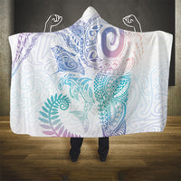 Aotearoa Maori Sea Animals Tribal Hooded Blanket Manta Ray and Shark Moko Pattern Sweet Pastel