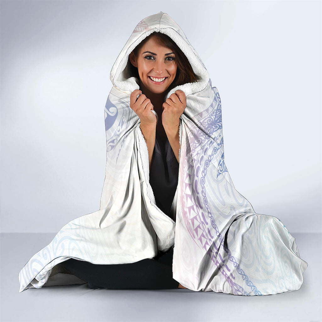 Aotearoa Maori Sea Animals Tribal Hooded Blanket Manta Ray and Shark Moko Pattern Sweet Pastel