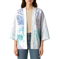 Aotearoa Maori Sea Animals Tribal Kimono Manta Ray and Shark Moko Pattern Sweet Pastel