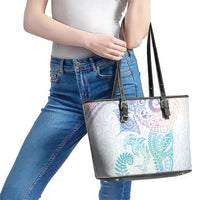 Aotearoa Maori Sea Animals Tribal Leather Tote Bag Manta Ray and Shark Moko Pattern Sweet Pastel