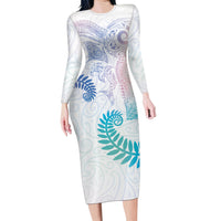 Aotearoa Maori Sea Animals Tribal Long Sleeve Bodycon Dress Manta Ray and Shark Moko Pattern Sweet Pastel