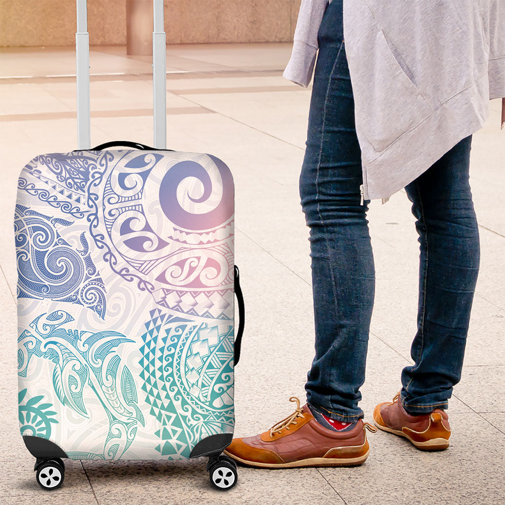 Aotearoa Maori Sea Animals Tribal Luggage Cover Manta Ray and Shark Moko Pattern Sweet Pastel
