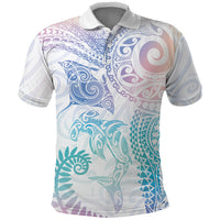 Aotearoa Maori Sea Animals Tribal Polo Shirt Manta Ray and Shark Moko Pattern Sweet Pastel