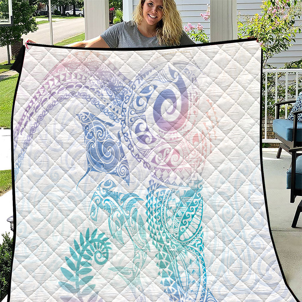 Aotearoa Maori Sea Animals Tribal Quilt Manta Ray and Shark Moko Pattern Sweet Pastel LT03 Multicolor - Polynesian Pride