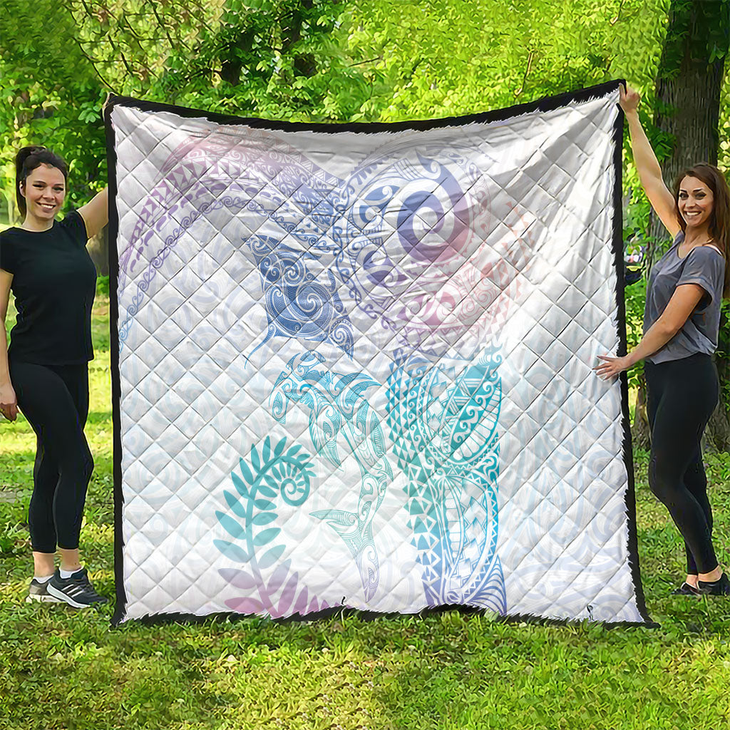 Aotearoa Maori Sea Animals Tribal Quilt Manta Ray and Shark Moko Pattern Sweet Pastel LT03 - Polynesian Pride