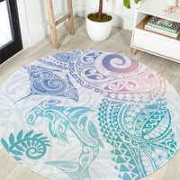 Aotearoa Maori Sea Animals Tribal Round Carpet Manta Ray and Shark Moko Pattern Sweet Pastel
