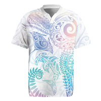 Aotearoa Maori Sea Animals Tribal Rugby Jersey Manta Ray and Shark Moko Pattern Sweet Pastel