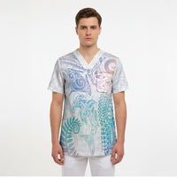 Aotearoa Maori Sea Animals Tribal Scrub Top Manta Ray and Shark Moko Pattern Sweet Pastel LT03 - Polynesian Pride