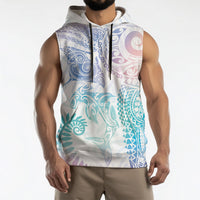 Aotearoa Maori Sea Animals Tribal Sleeveless Hoodie Manta Ray and Shark Moko Pattern Sweet Pastel
