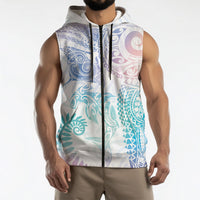 Aotearoa Maori Sea Animals Tribal Sleeveless Zip Hoodie Manta Ray and Shark Moko Pattern Sweet Pastel