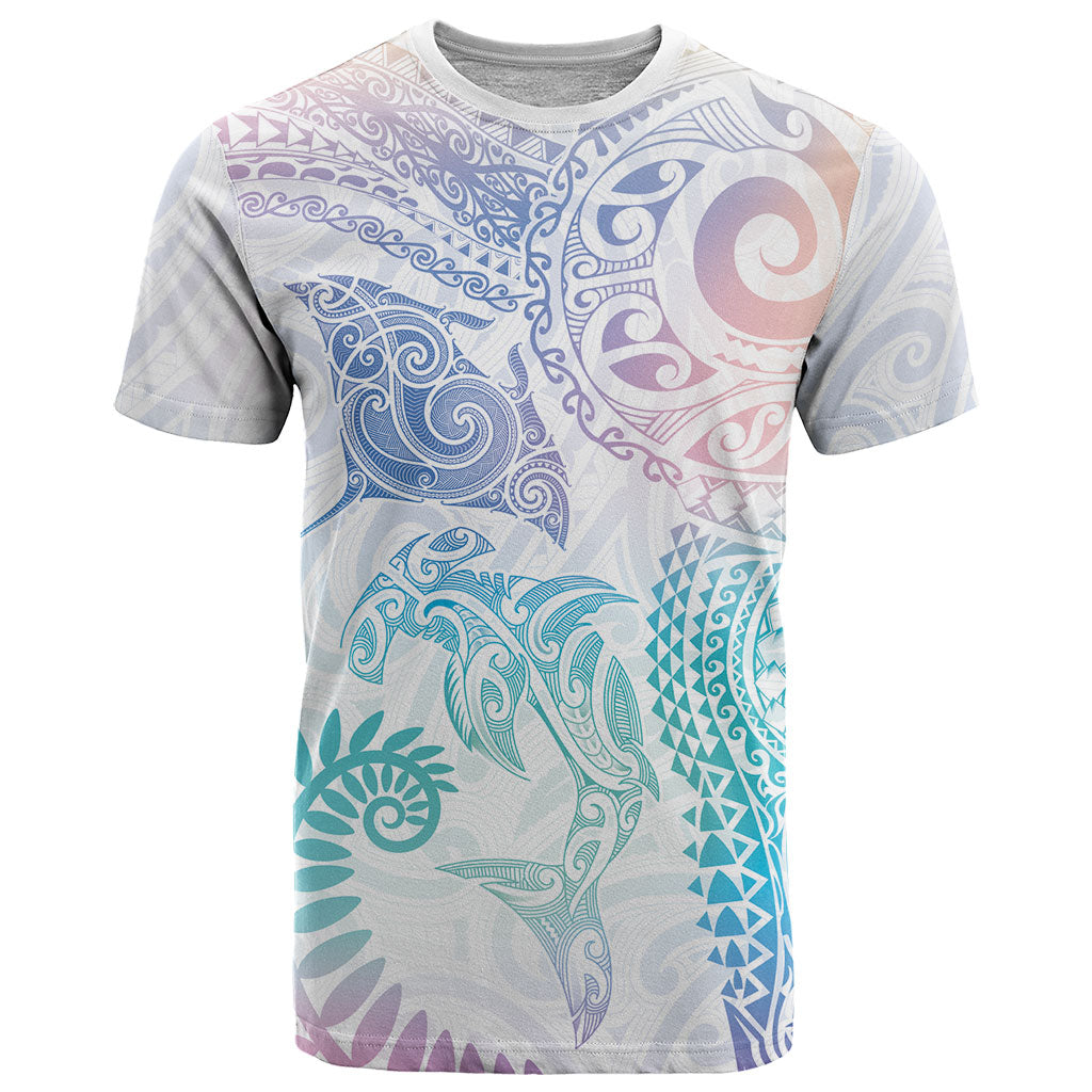 Aotearoa Maori Sea Animals Tribal T Shirt Manta Ray and Shark Moko Pattern Sweet Pastel