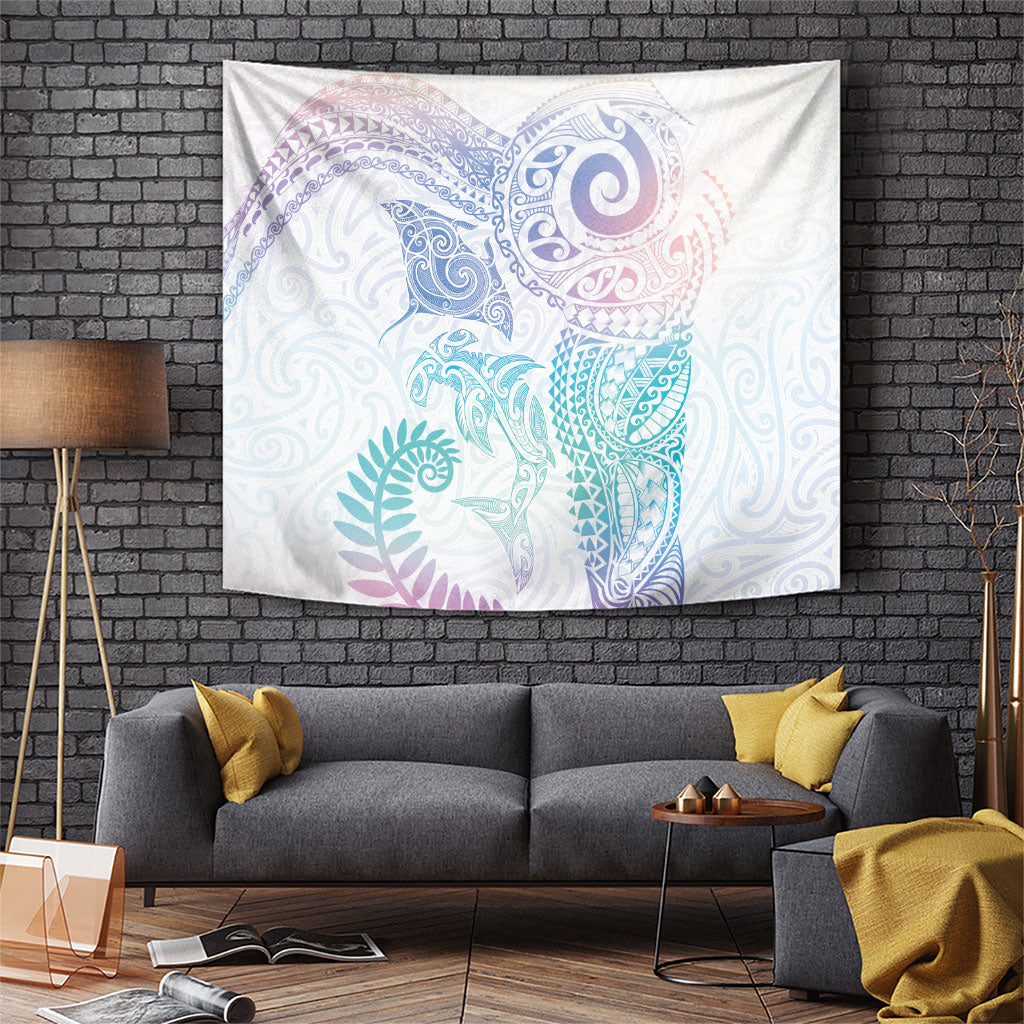 Aotearoa Maori Sea Animals Tribal Tapestry Manta Ray and Shark Moko Pattern Sweet Pastel