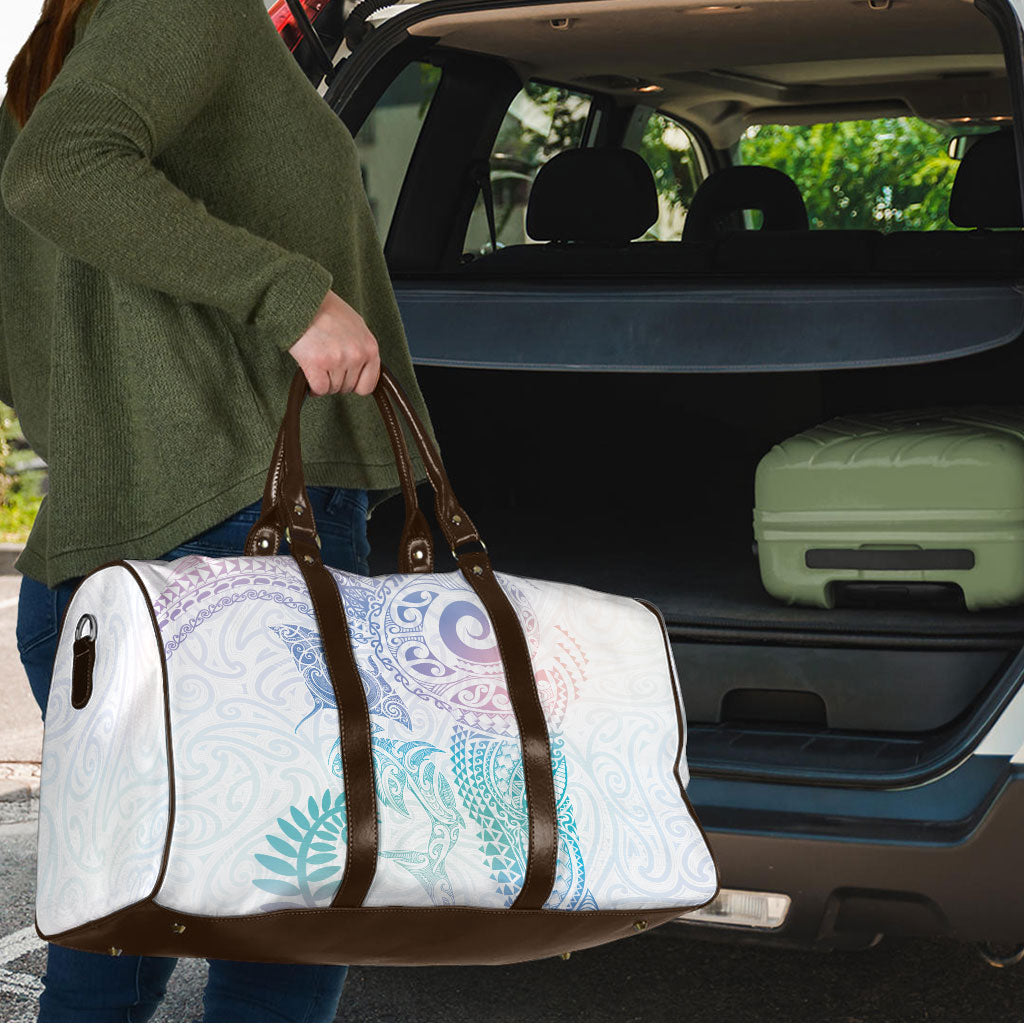 Aotearoa Maori Sea Animals Tribal Travel Bag Manta Ray and Shark Moko Pattern Sweet Pastel