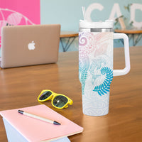 Aotearoa Maori Sea Animals Tribal Tumbler With Handle Manta Ray and Shark Moko Pattern Sweet Pastel