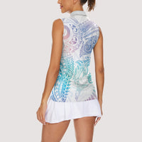 Aotearoa Maori Sea Animals Tribal Women Sleeveless Polo Shirt Manta Ray and Shark Moko Pattern Sweet Pastel