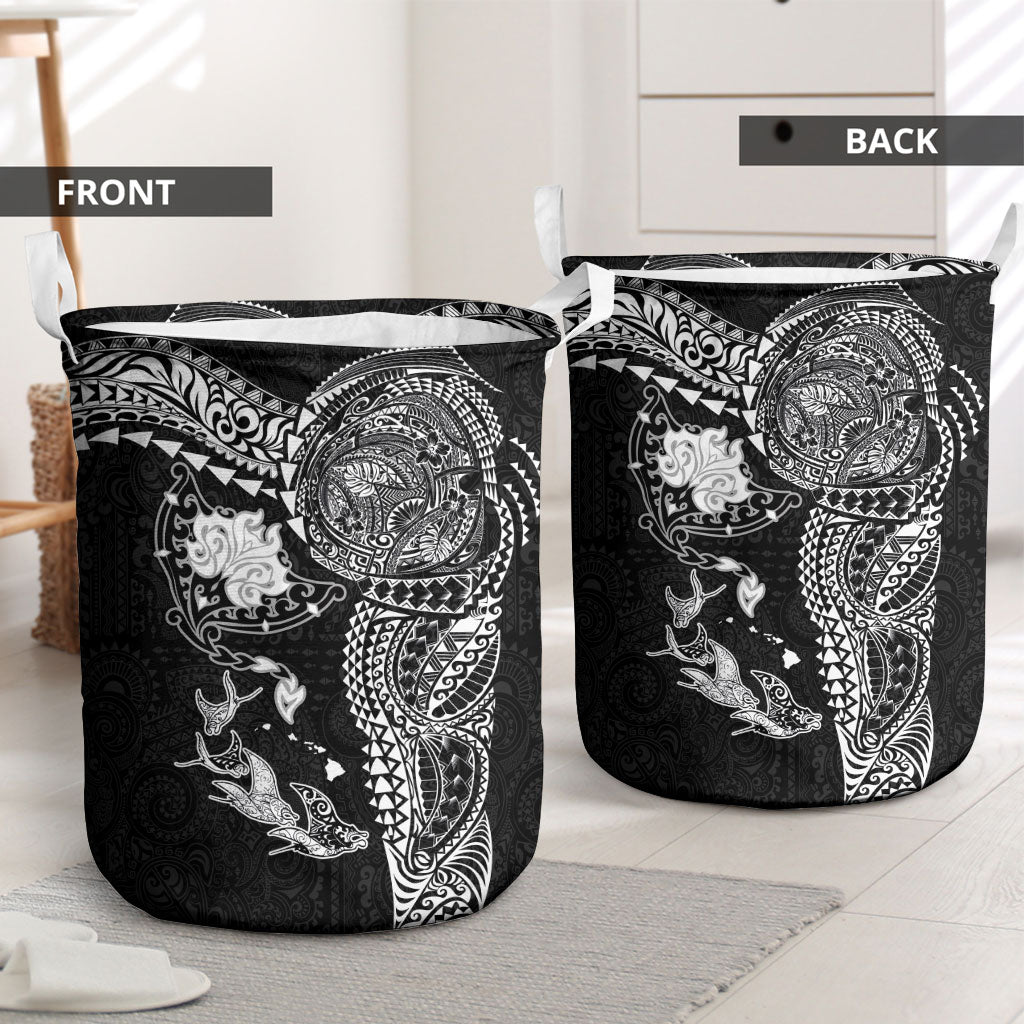 Hawaiian Manta Ray Tribal Laundry Basket Polynesian Art Motifs Black Color