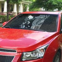 Hawaiian Manta Ray Tribal Auto Sun Shade Polynesian Art Motifs Black Color