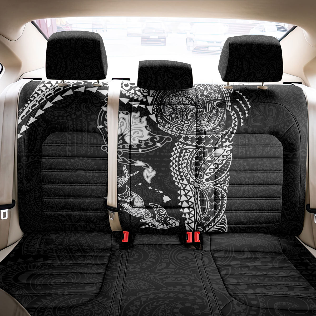 Hawaiian Manta Ray Tribal Back Car Seat Cover Polynesian Art Motifs Black Color