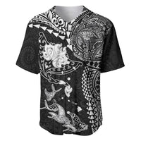 Hawaiian Manta Ray Tribal Baseball Jersey Polynesian Art Motifs Black Color