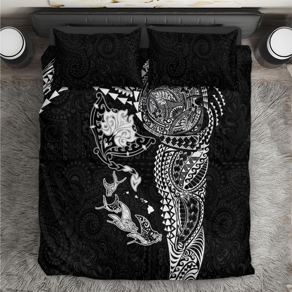 Hawaiian Manta Ray Tribal Bedding Set Polynesian Art Motifs Black Color