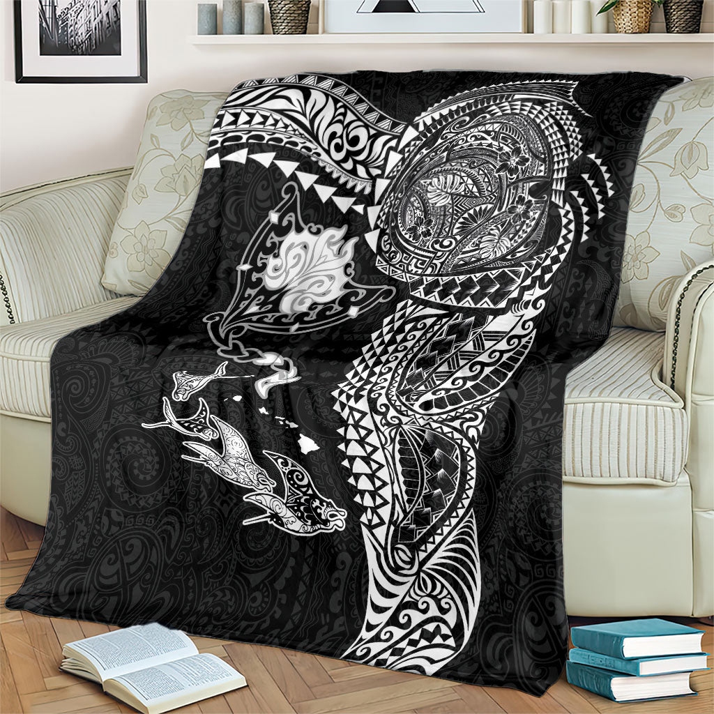 Hawaiian Manta Ray Tribal Blanket Polynesian Art Motifs Black Color
