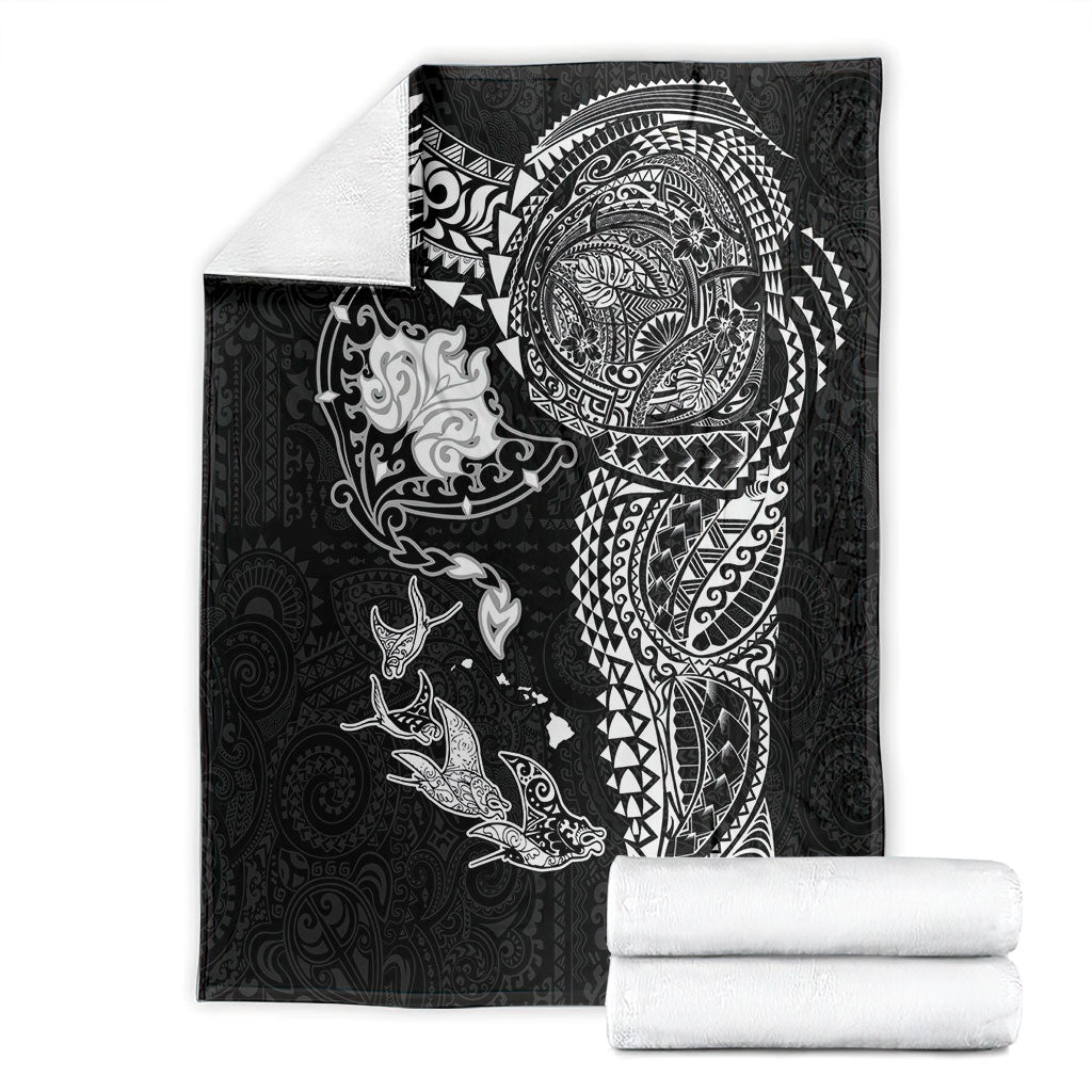 Hawaiian Manta Ray Tribal Blanket Polynesian Art Motifs Black Color
