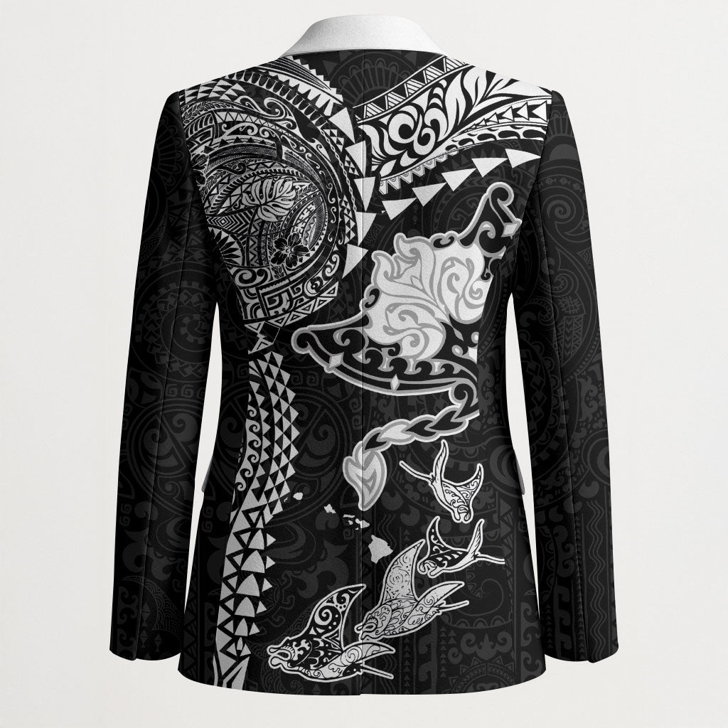 Hawaiian Manta Ray Tribal Blazer Polynesian Art Motifs Black Color