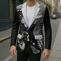 Hawaiian Manta Ray Tribal Blazer Polynesian Art Motifs Black Color