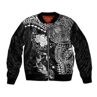 Hawaiian Manta Ray Tribal Bomber Jacket Polynesian Art Motifs Black Color