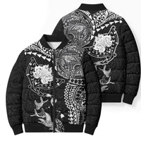 Hawaiian Manta Ray Tribal Bomber Puffer Jacket Polynesian Art Motifs Black Color
