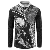 Hawaiian Manta Ray Tribal Button Sweatshirt Polynesian Art Motifs Black Color