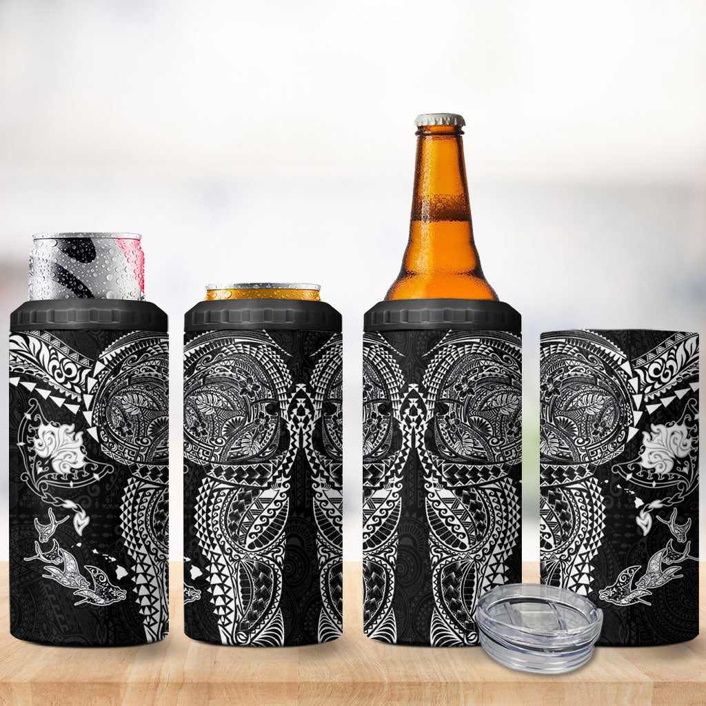 Hawaiian Manta Ray Tribal 4 in 1 Can Cooler Tumbler Polynesian Art Motifs Black Color