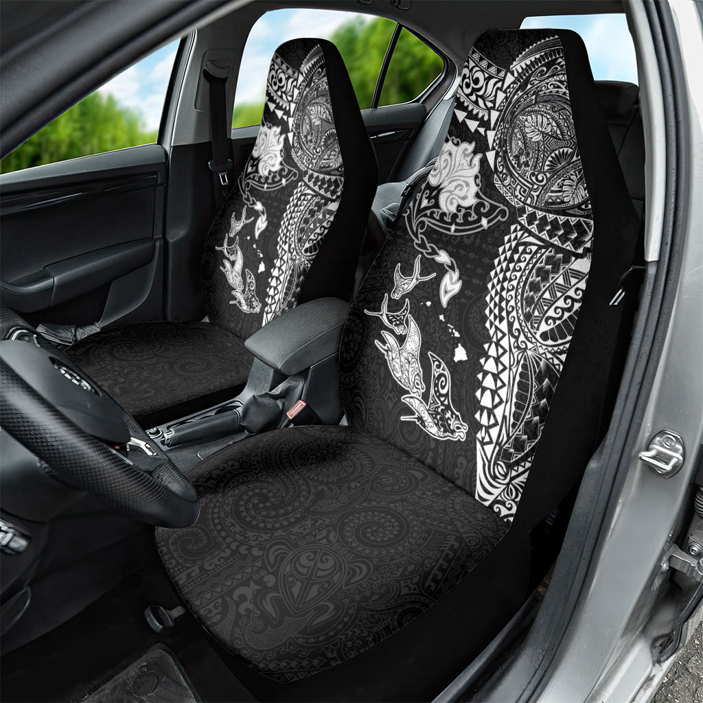 Hawaiian Manta Ray Tribal Car Seat Cover Polynesian Art Motifs Black Color