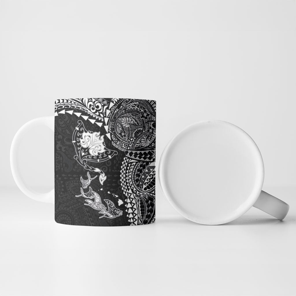 Hawaiian Manta Ray Tribal Ceramic Mug Polynesian Art Motifs Black Color