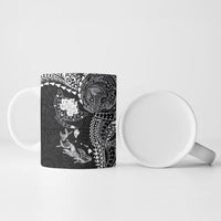 Hawaiian Manta Ray Tribal Ceramic Mug Polynesian Art Motifs Black Color