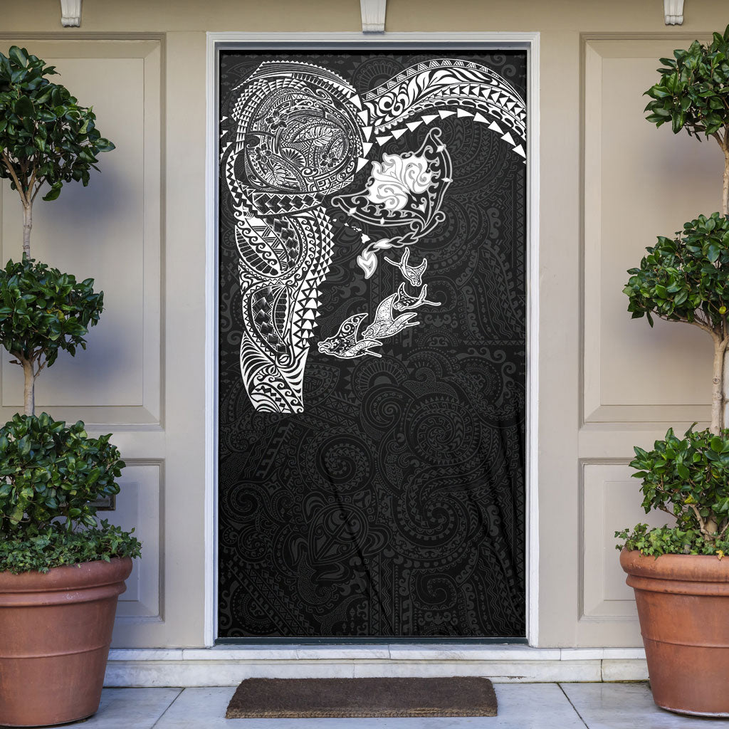 Hawaiian Manta Ray Tribal Door Cover Polynesian Art Motifs Black Color LT03 Black - Polynesian Pride