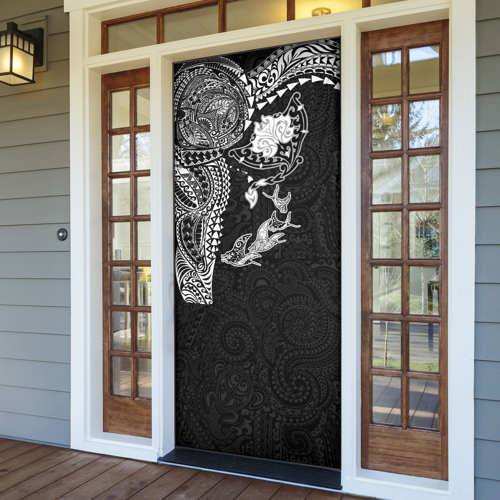 Hawaiian Manta Ray Tribal Door Cover Polynesian Art Motifs Black Color LT03 - Polynesian Pride
