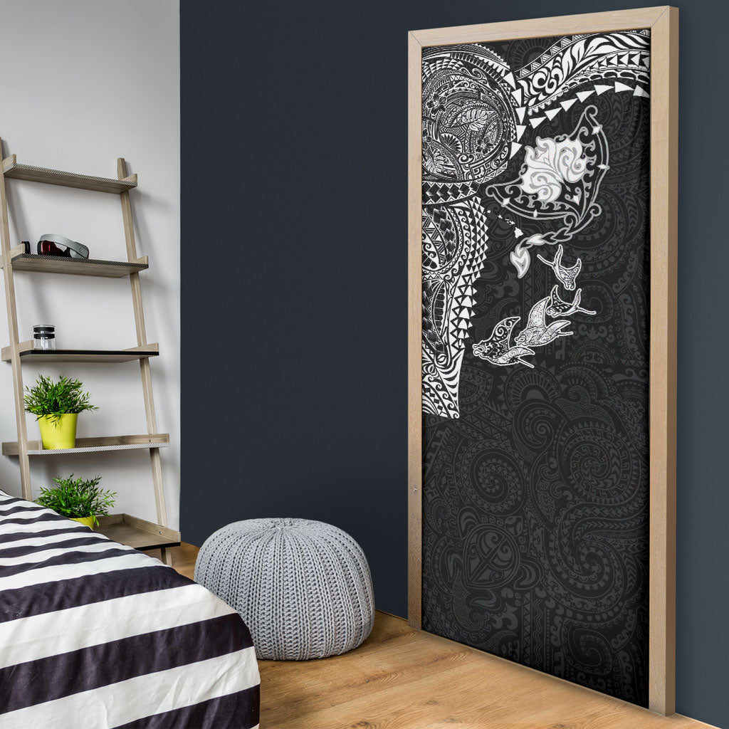 Hawaiian Manta Ray Tribal Door Cover Polynesian Art Motifs Black Color LT03 - Polynesian Pride