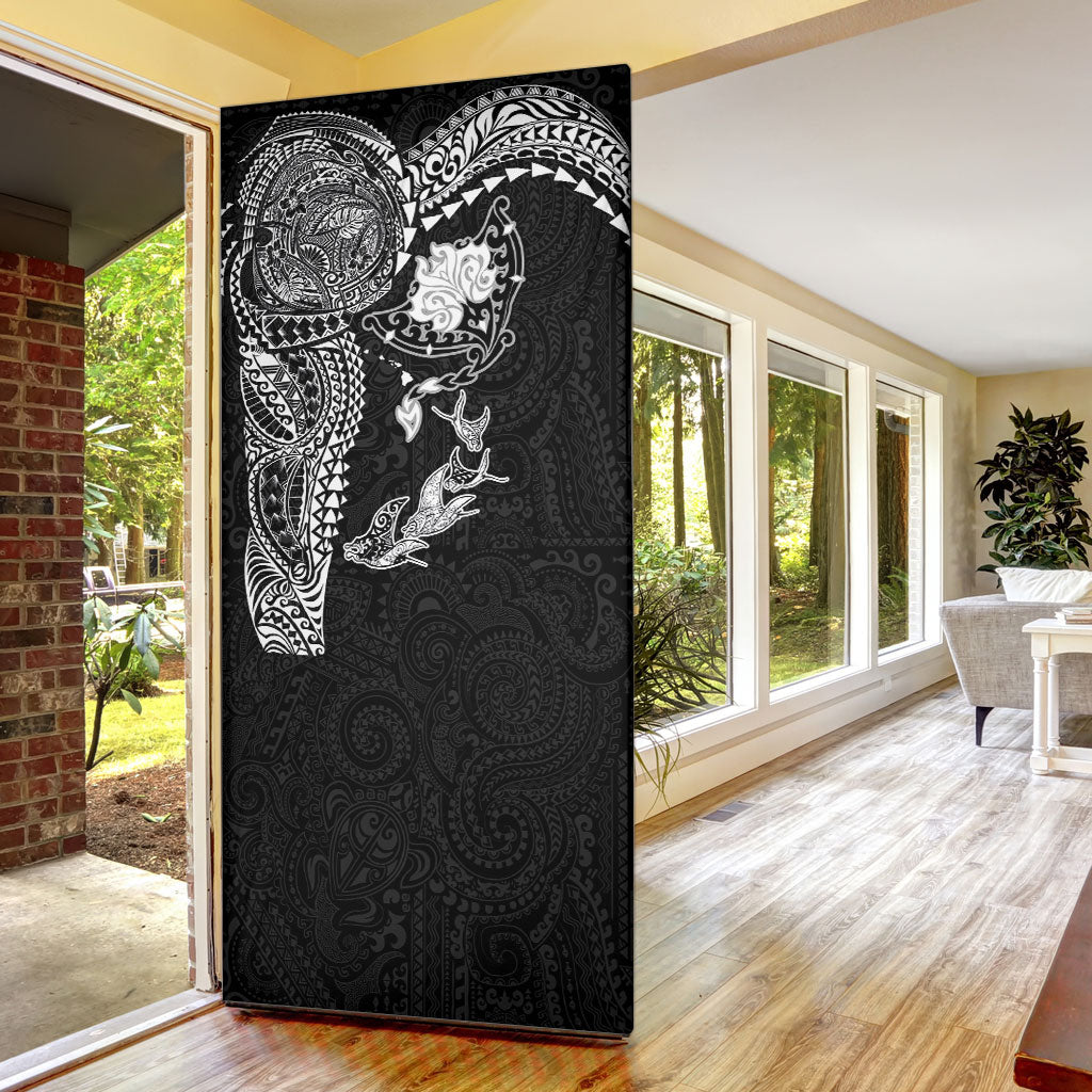 Hawaiian Manta Ray Tribal Door Cover Polynesian Art Motifs Black Color LT03 - Polynesian Pride