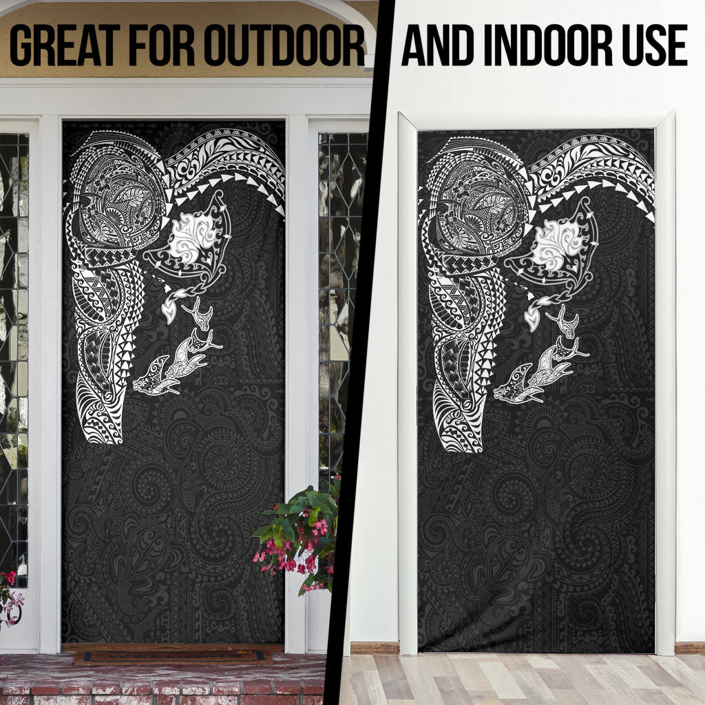 Hawaiian Manta Ray Tribal Door Cover Polynesian Art Motifs Black Color LT03 - Polynesian Pride