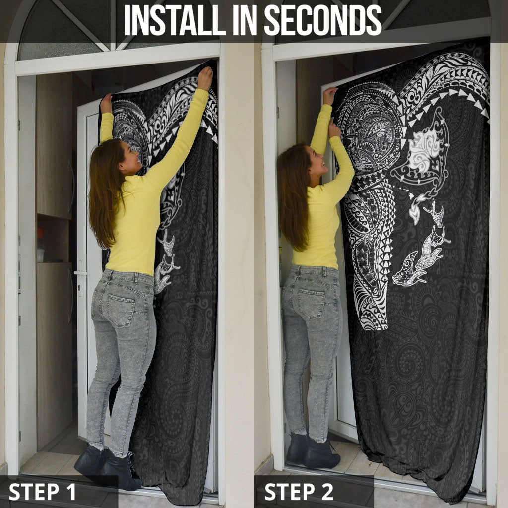 Hawaiian Manta Ray Tribal Door Cover Polynesian Art Motifs Black Color LT03 - Polynesian Pride