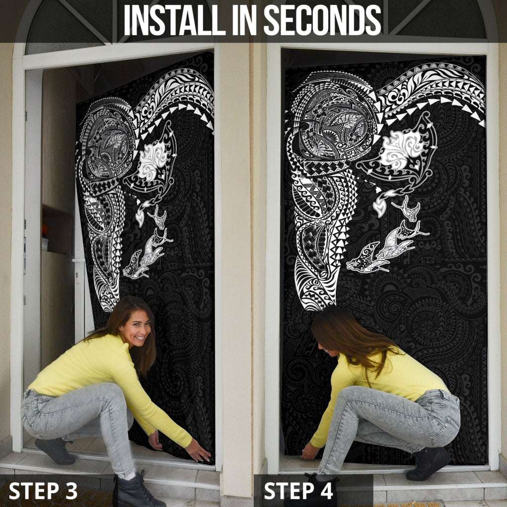 Hawaiian Manta Ray Tribal Door Cover Polynesian Art Motifs Black Color LT03 - Polynesian Pride