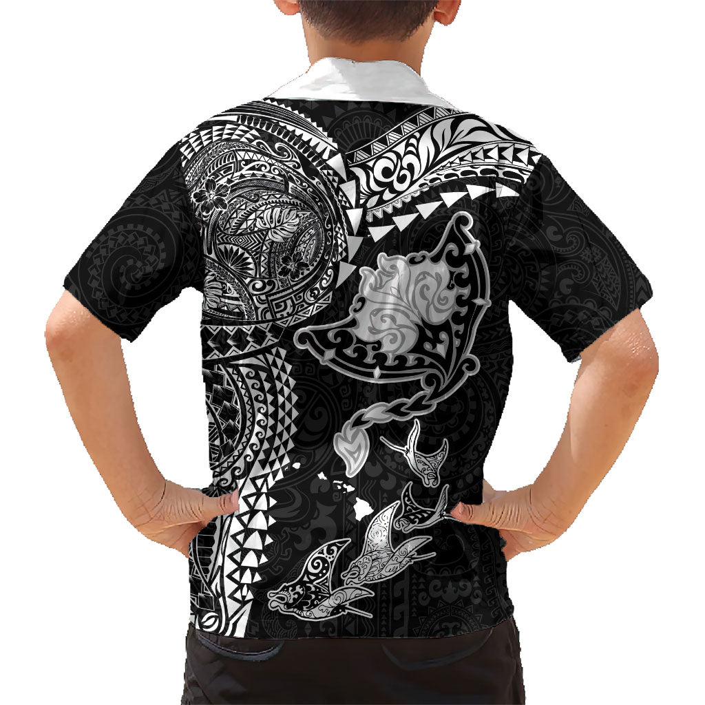 Hawaiian Manta Ray Tribal Family Matching Puletasi and Hawaiian Shirt Polynesian Art Motifs Black Color