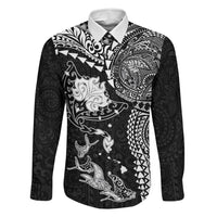 Hawaiian Manta Ray Tribal Family Matching Puletasi and Hawaiian Shirt Polynesian Art Motifs Black Color