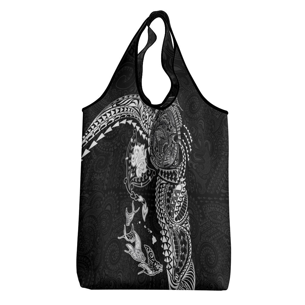 Hawaiian Manta Ray Tribal Grocery Bag Polynesian Art Motifs Black Color